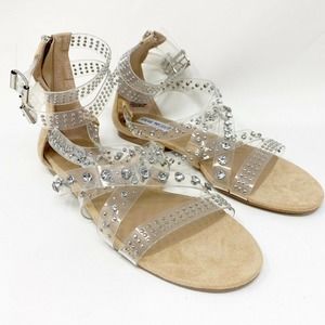 Steve Madden Women's Shift Sandal Clear Gladiator Studded, Size 10 M